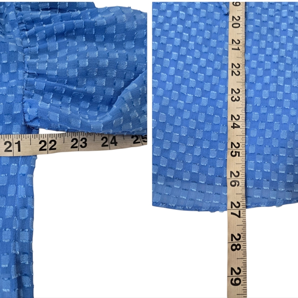Alice + Olivia  Blue Textured Blouse Ruffle Detail Top - Picture 13 of 13